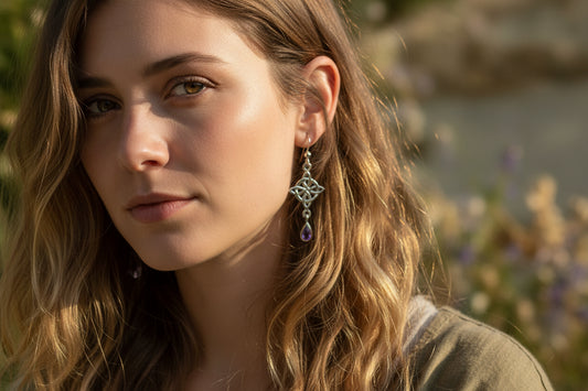 Quaternary Celtic Knot Earrings in Sterling Silver — view 3