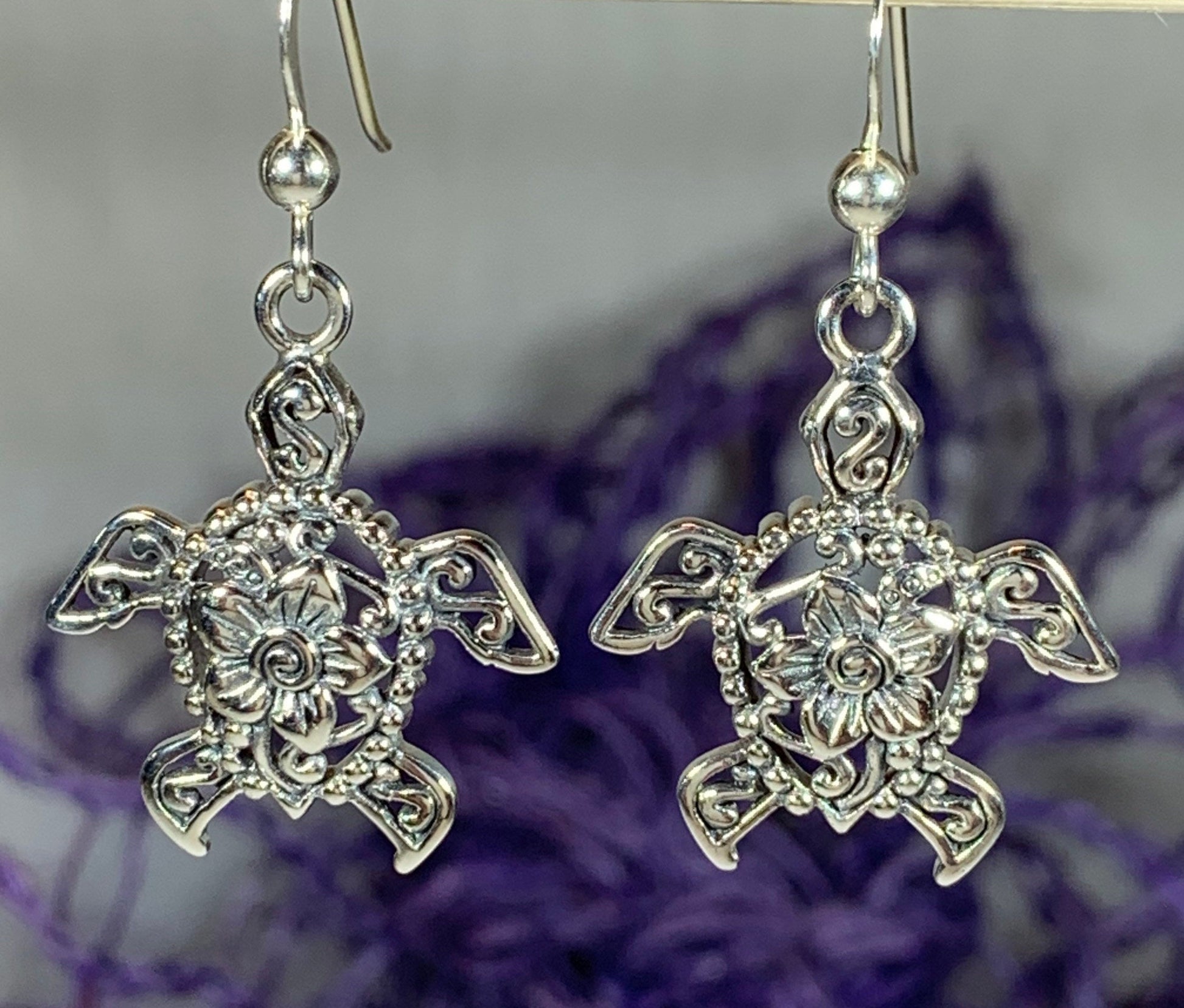 Blooming Turtle Earrings — view 3