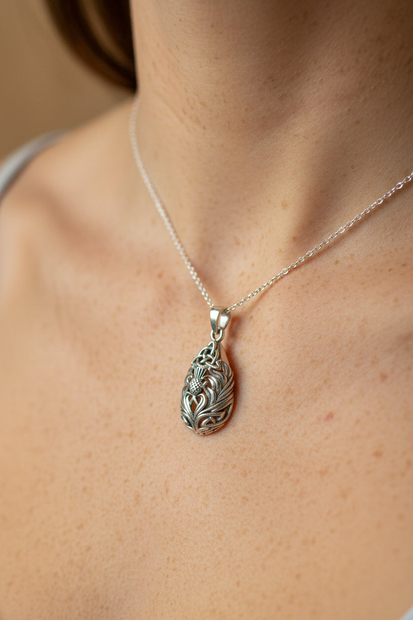 Tobermory Scottish Thistle Necklace in Sterling Silver — view 7