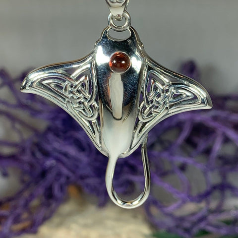 Load image into Gallery viewer, Celtic Manta Ray Necklace in Sterling Silver
