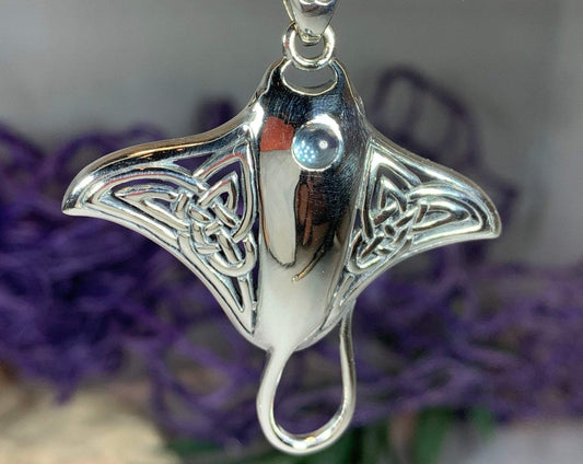 Celtic Manta Ray Necklace in Sterling Silver — view 7