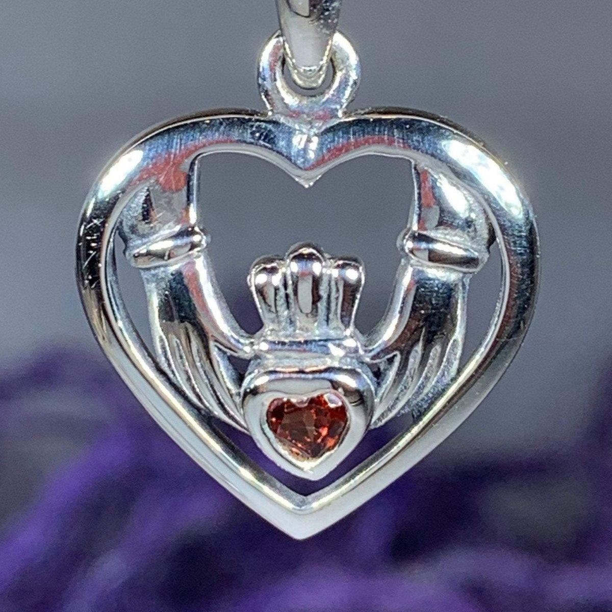 Traditional Irish Claddagh necklace symbolizing love, loyalty and friendship. Sterling silver Irish jewelry Celtic Crystal Designs