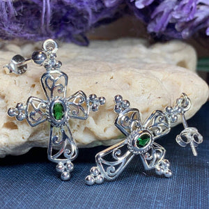 Celtic Cross Gemstone Earrings
