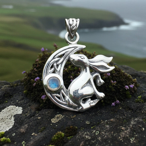 Celtic Rabbit Moon Necklace with Moonstone — view 3