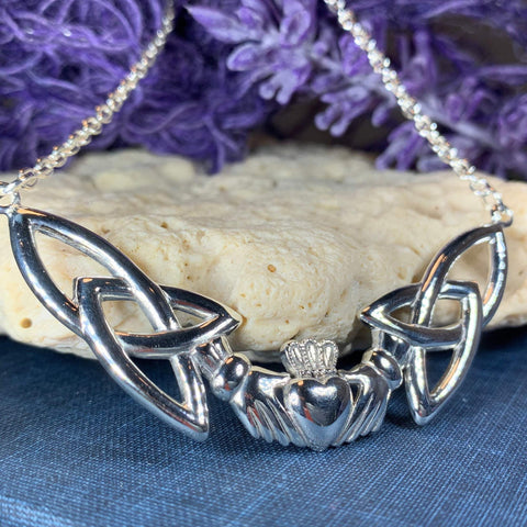 Load image into Gallery viewer, Traditional Irish Claddagh necklace symbolizing love, loyalty and friendship. Sterling silver Irish jewelry Celtic Crystal Designs
