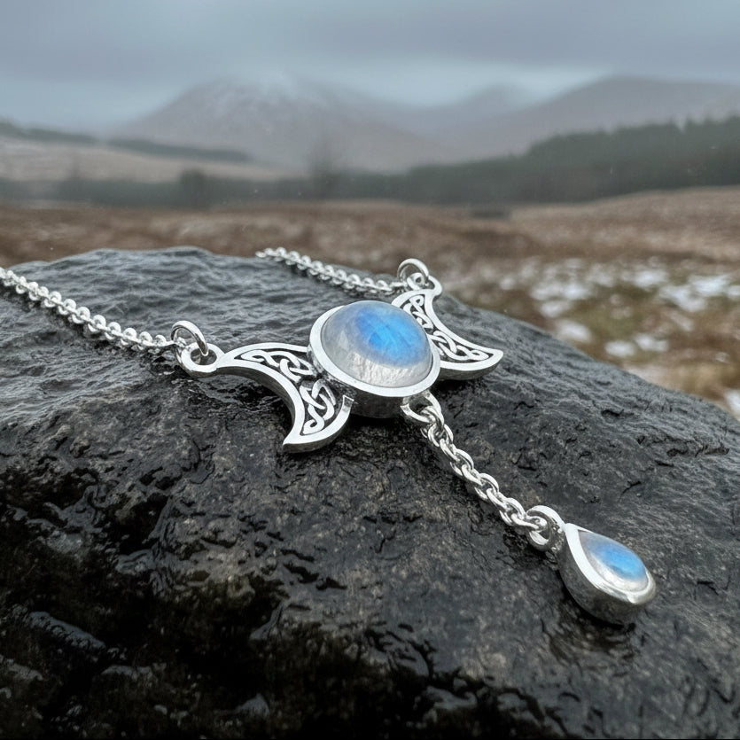 Celtic Moon Necklace in Sterling Silver