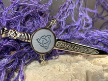 Load image into Gallery viewer, Sword Trinity Knot Kilt Pin
