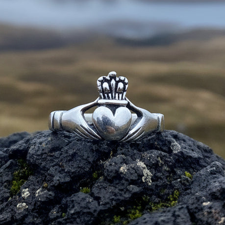 Traditional Irish Claddagh ring symbolizing love, loyalty and friendship. Sterling silver Irish jewelry Celtic Crystal Designs