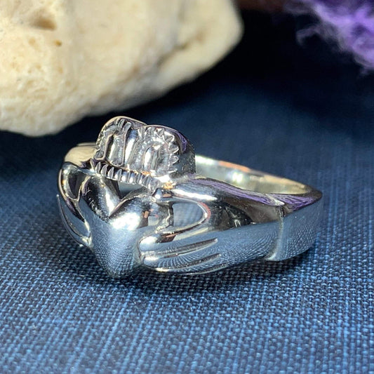 Traditional Irish Claddagh ring symbolizing love, loyalty and friendship. Sterling silver Irish jewelry Celtic Crystal Designs