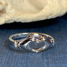 Load image into Gallery viewer, Traditional Irish Claddagh ring symbolizing love, loyalty and friendship. Sterling silver Irish jewelry Celtic Crystal Designs
