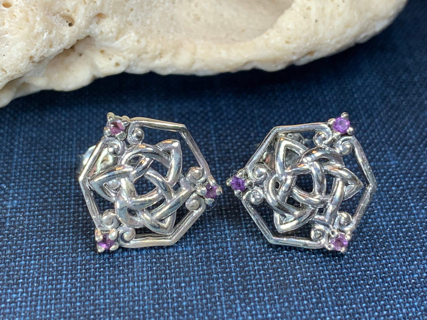Amethyst Trinity Knot Stud Earrings 04