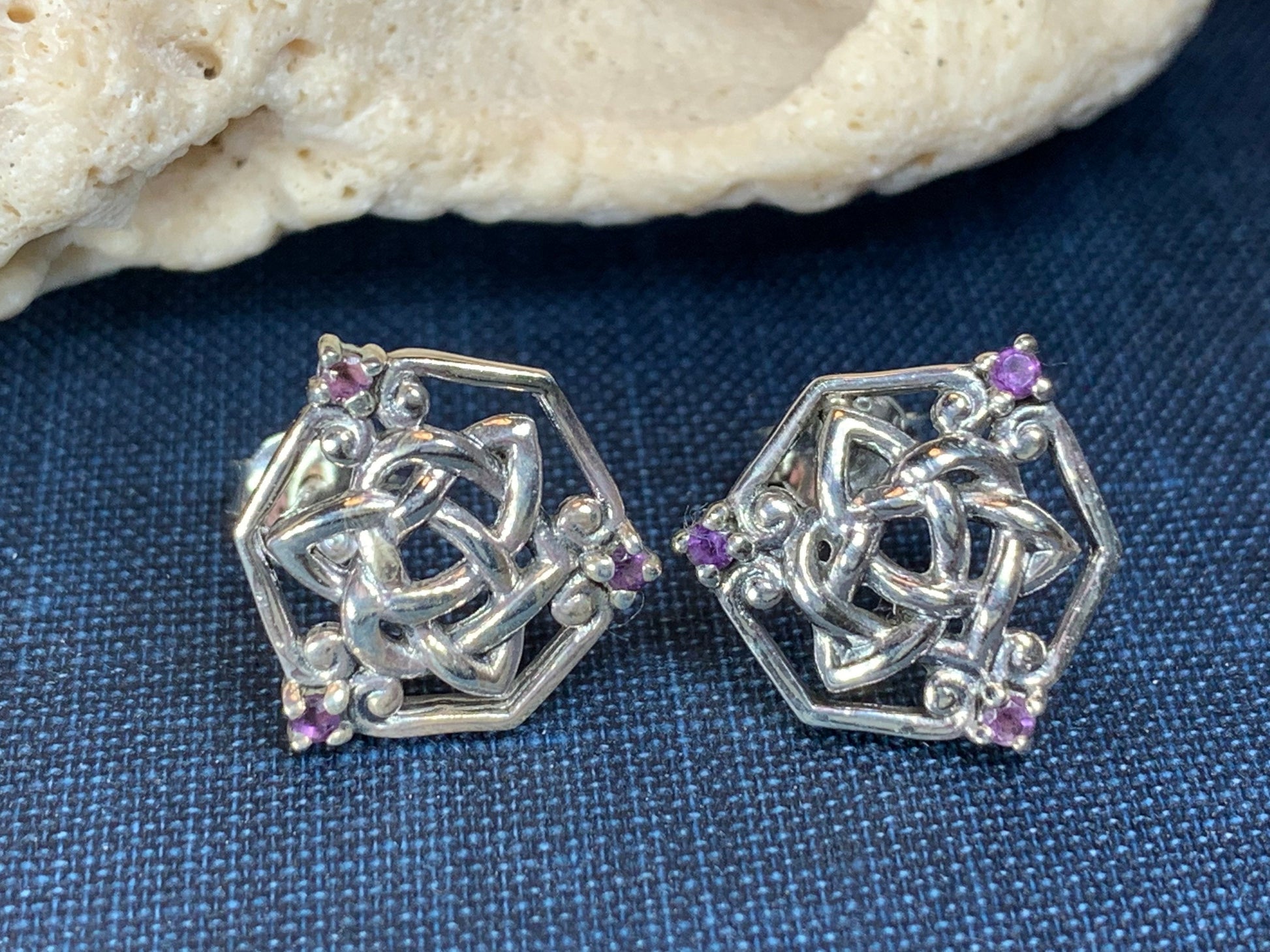 Amethyst Trinity Knot Stud Earrings 04