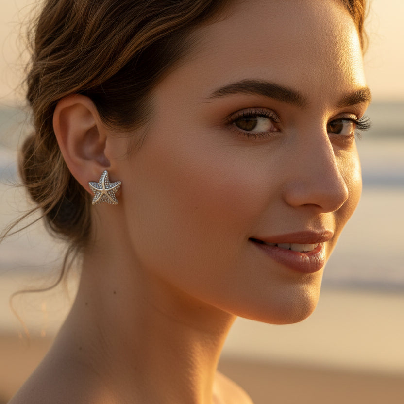 Sunny Starfish Post Earrings in Sterling Silver