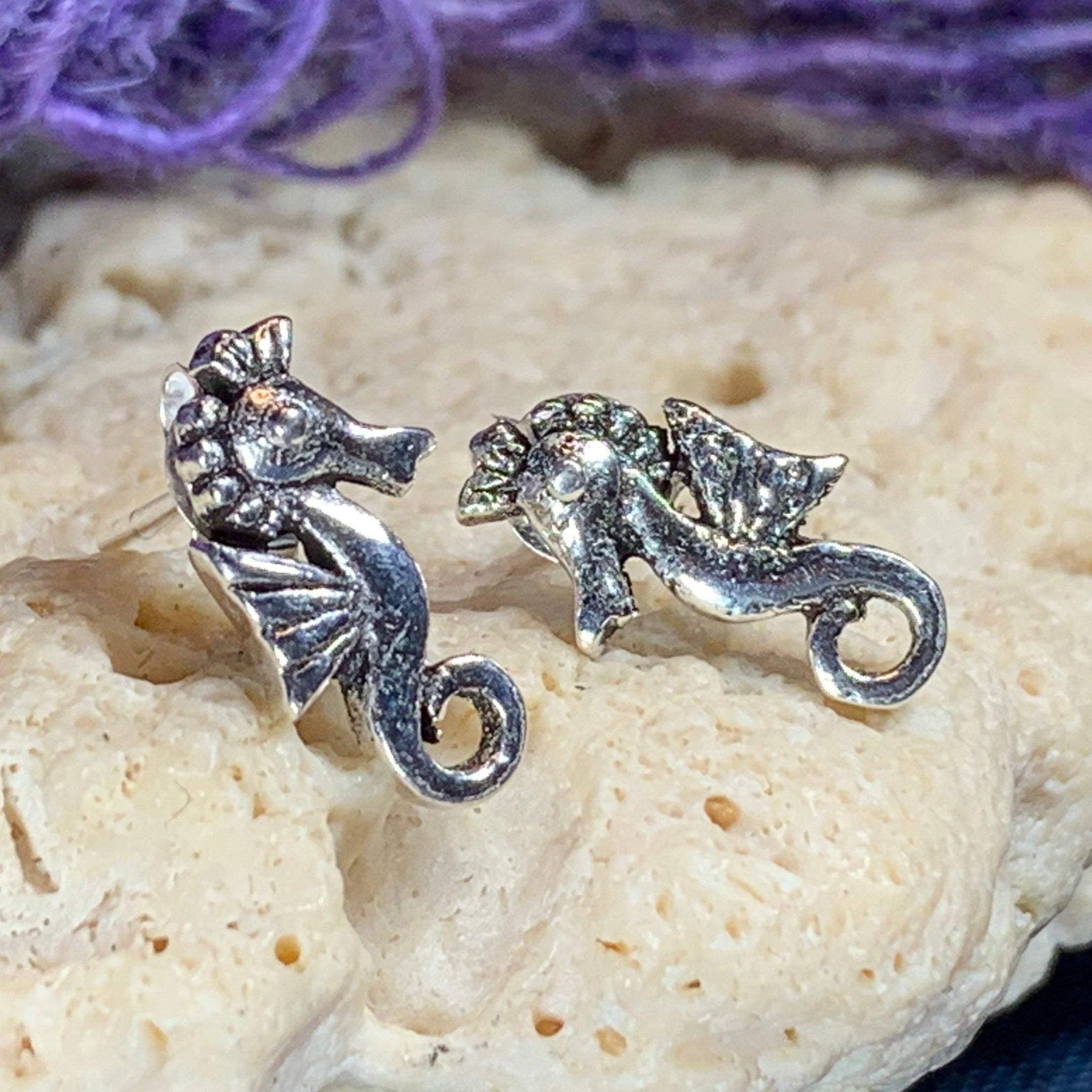 Happy Seahorse Post Earrings – Celtic Crystal Design Jewelry