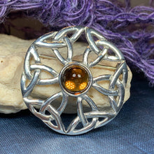 Load image into Gallery viewer, Amber Celtic Knot Brooch 05
