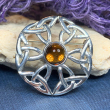 Load image into Gallery viewer, Amber Celtic Knot Brooch 07
