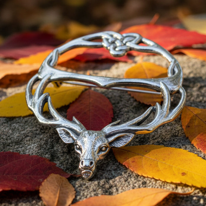 Woodland Stag Pewter Scarf Ring - Handmade in England