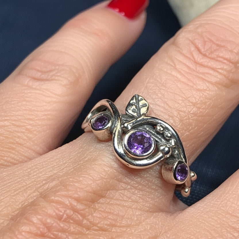 Wild Irish Rose Ring, Silver Boho Ring, Irish Ring, Garnet Jewelry, Celtic Jewelry, Anniversary Gift, Wiccan Jewelry, Wife Gift, Flower Ring