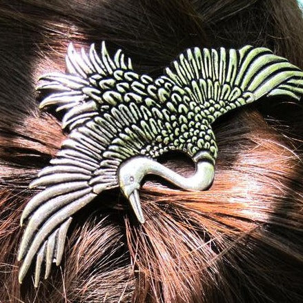 Crane Hair Clip, Celtic Barrette, Bird Jewelry, Heron Jewelry, Friendship Gift, Wiccan Jewelry, Hair Jewelry, Nature Barrette