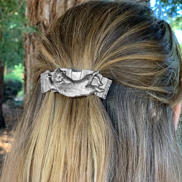 Cuddly Cat Hair Clip, Celtic Barrette, Irish Jewelry, Pagan Jewelry, Friendship Gift, Wiccan Jewelry, Cat Jewelry, Animal Barrette