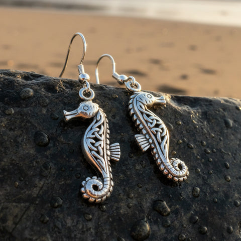 Load image into Gallery viewer, Seahorse Earrings, Celtic Jewelry, Nautical Jewelry, Mom Gift, Anniversary Gift, Irish Jewelry, Wife Gift, Beach Jewelry, Ocean Jewelry
