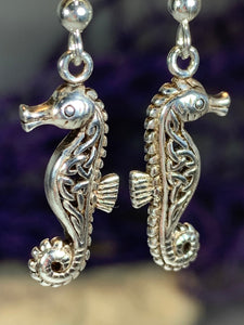 Seahorse Earrings, Celtic Jewelry, Nautical Jewelry, Mom Gift, Anniversary Gift, Irish Jewelry, Wife Gift, Beach Jewelry, Ocean Jewelry