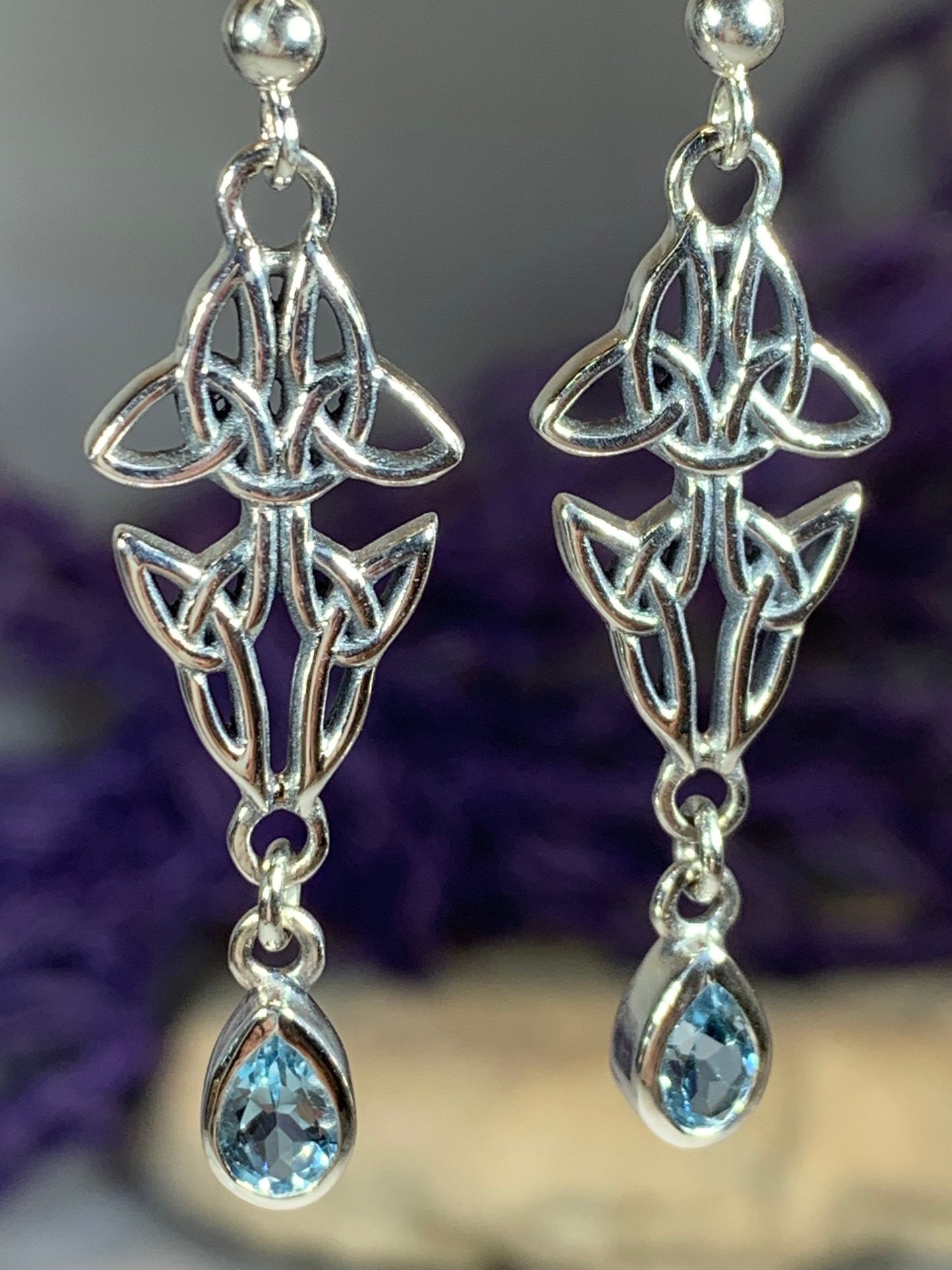 Artisan Long Trinity Knot Earrings in Sterling Silver — view 9