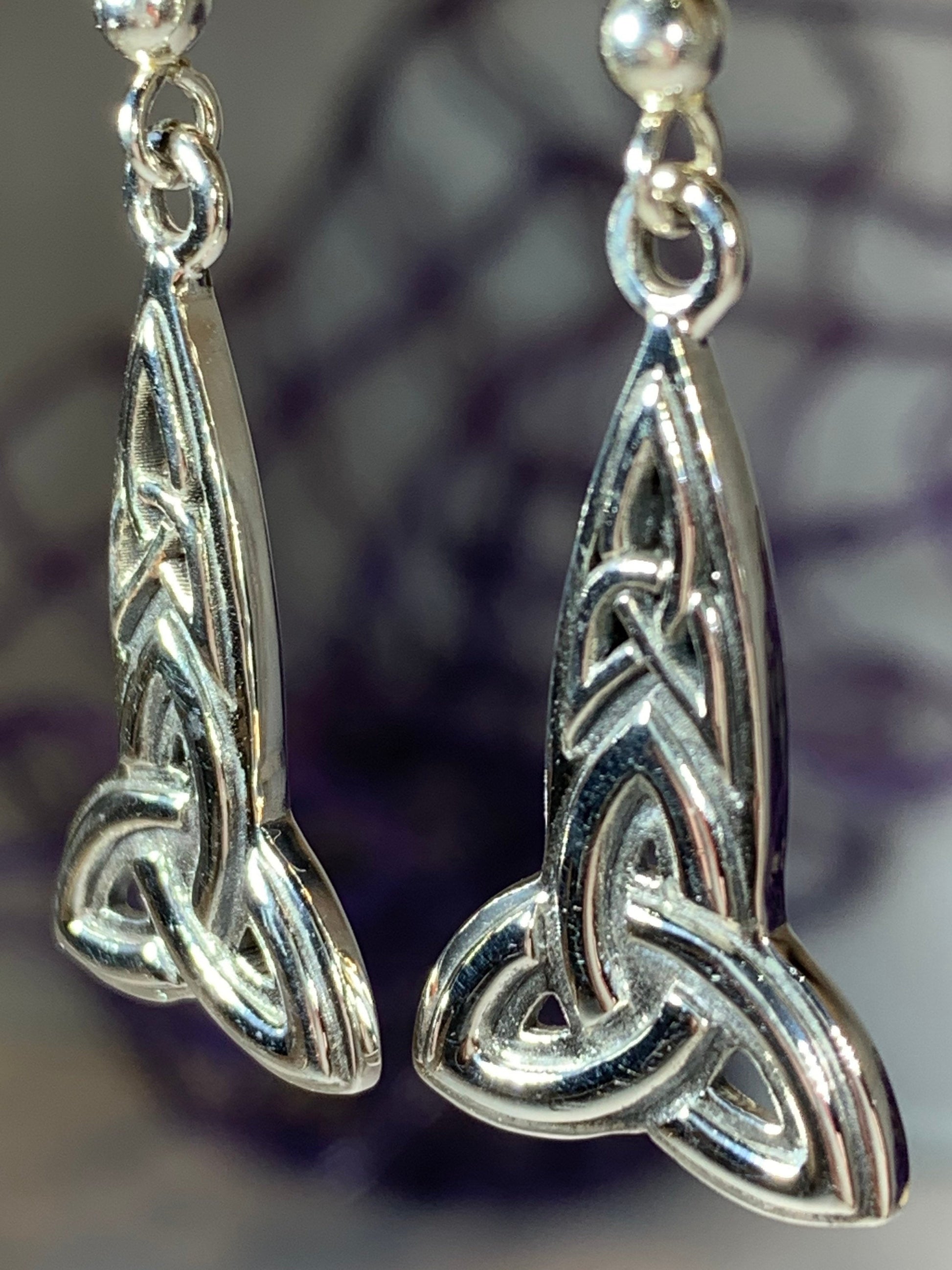 Keelia Celtic Trinity Knot Earrings in Sterling Silver — view 8