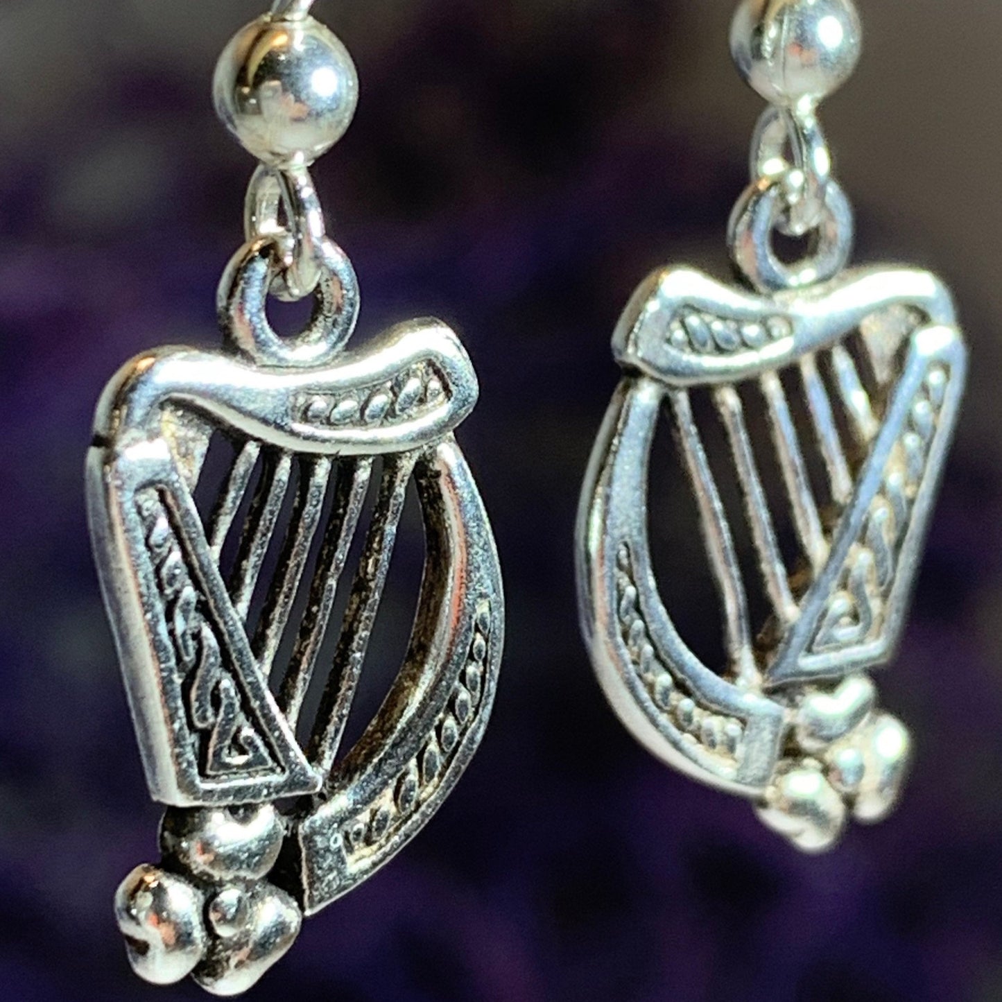 Sarai Irish Harp Earrings in Sterling Silver — view 5