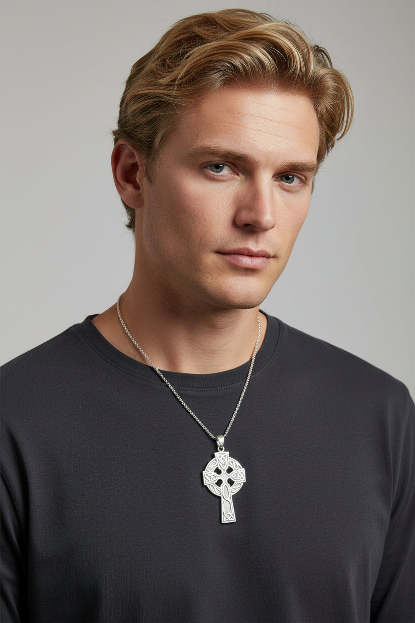 Cahal Large Celtic Cross Necklace in Sterling Silver