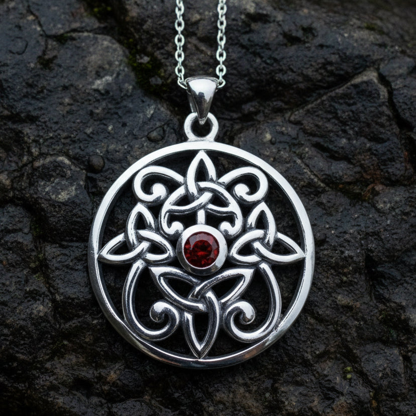 Oifa Trinity Knot Garnet Necklace in Sterling Silver — view 3