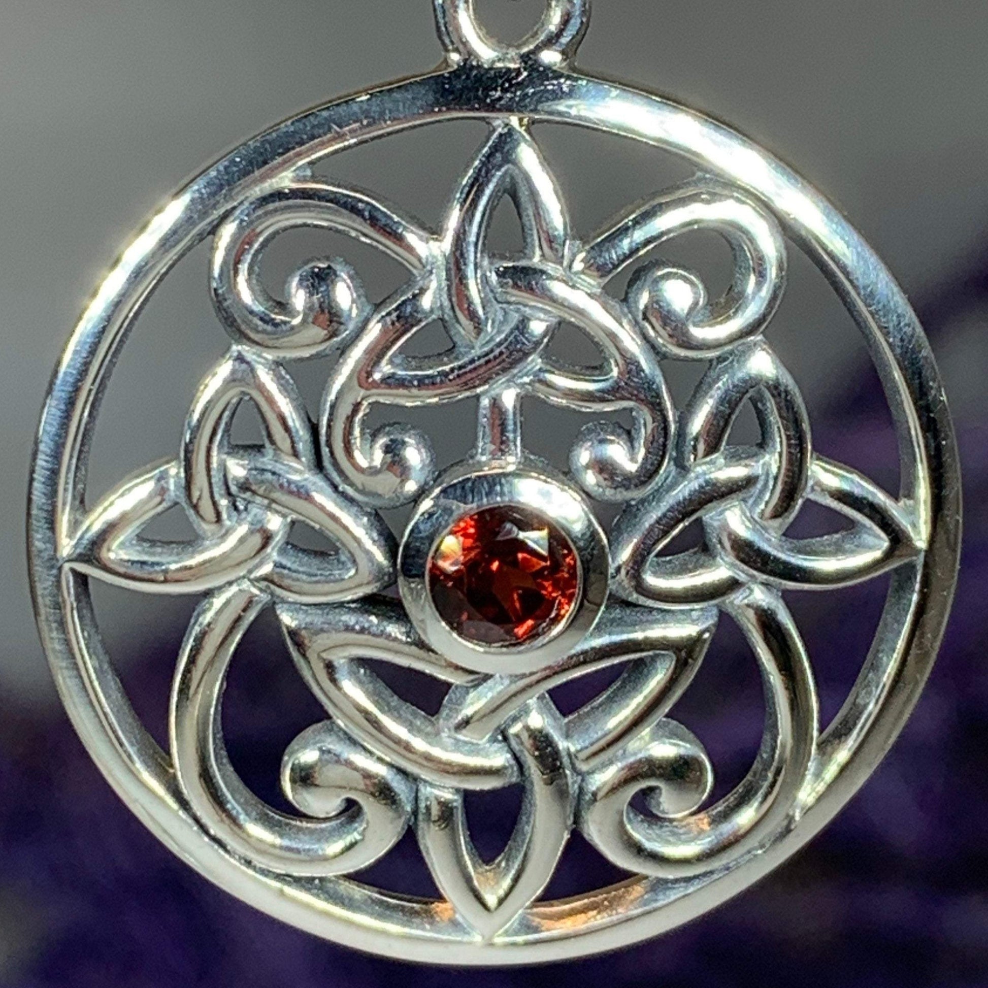 Oifa Trinity Knot Garnet Necklace in Sterling Silver — view 9
