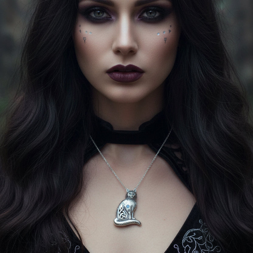 Salem Celtic Cat Necklace in Sterling Silver — view 7