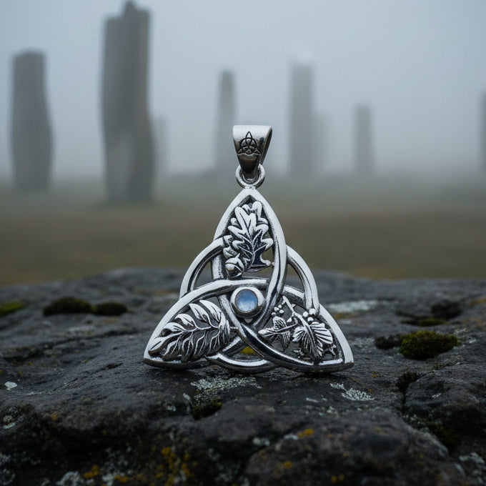 Oak Ash Thorn Trinity Knot Necklace in Sterling Silver