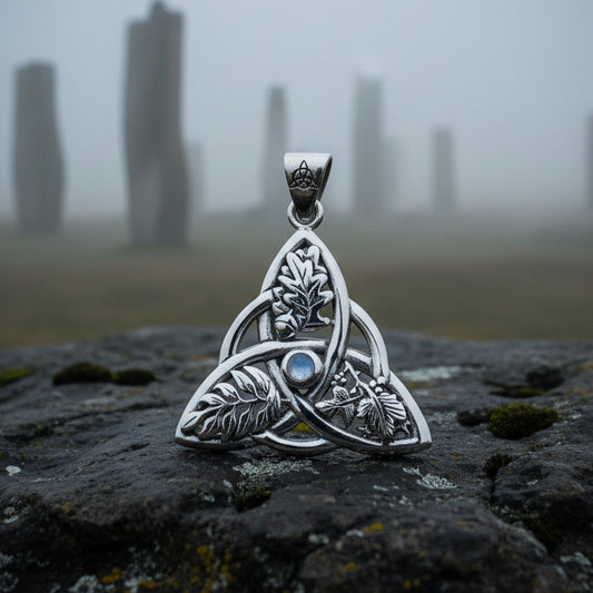 Oak Ash Thorn Trinity Knot Necklace in Sterling Silver — view 4