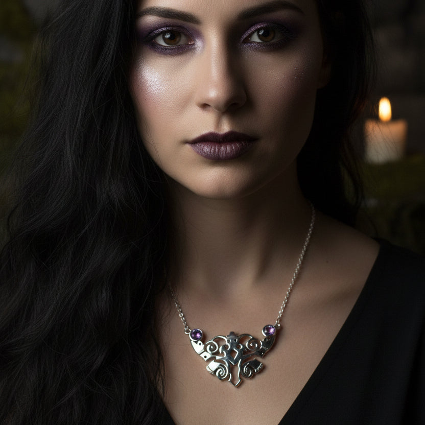 Emeria Celtic Goddess Amethyst Necklace in Sterling Silver