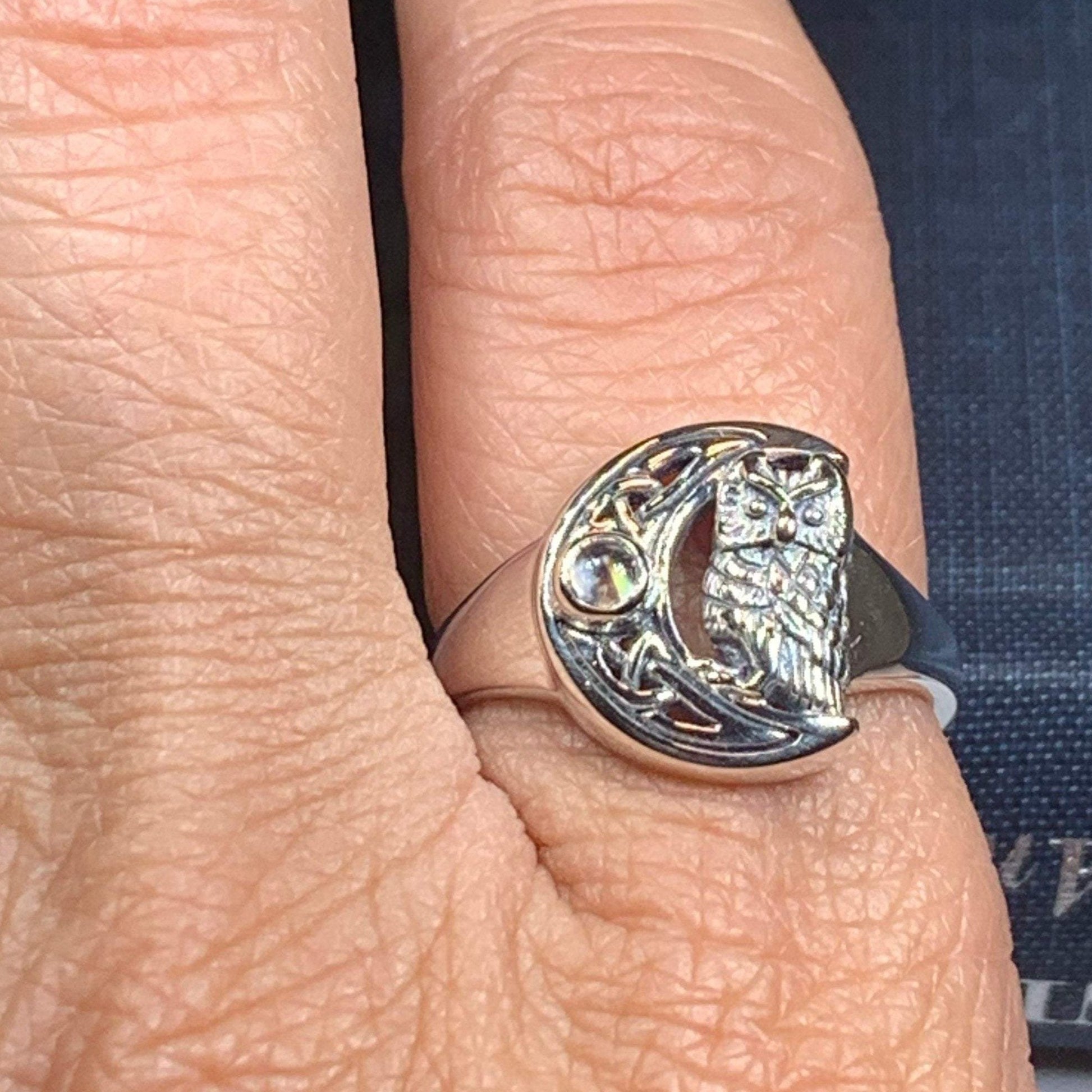Celtic Owl Moon Ring with Moonstone — view 6