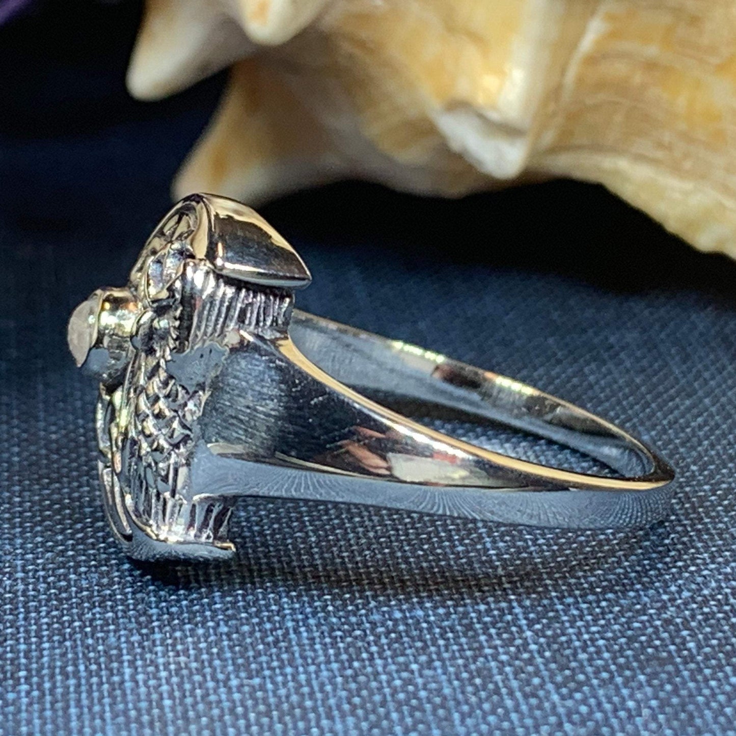 Celtic Owl Moon Ring with Moonstone — view 10