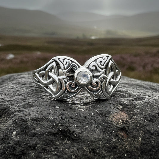 Celtic Triple Moon Ring with Moonstone
