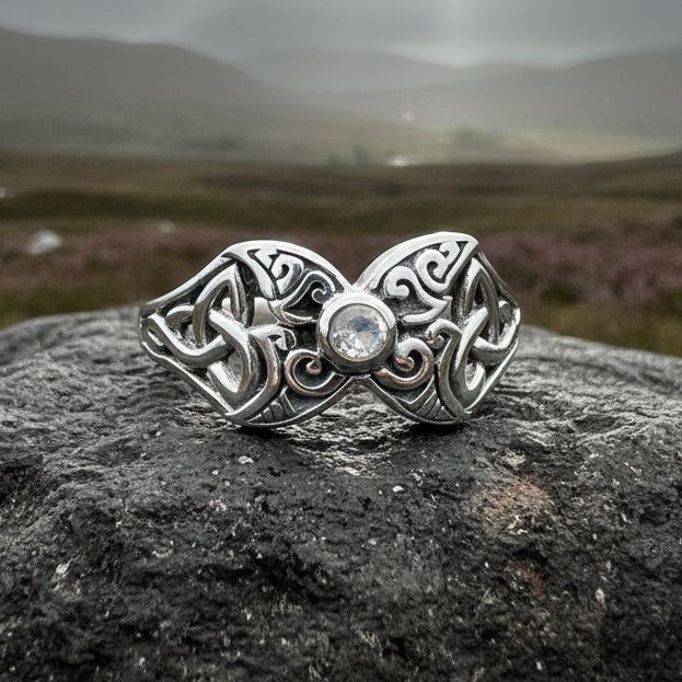 Celtic Triple Moon Ring with Moonstone