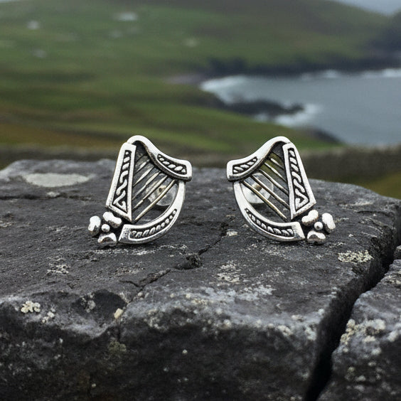 Cian Irish Harp Post Earrings in Sterling Silver