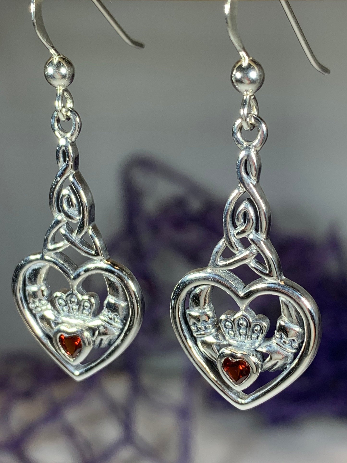 Traditional Irish Claddagh earrings symbolizing love, loyalty and friendship. Sterling silver Irish jewelry Celtic Crystal Designs