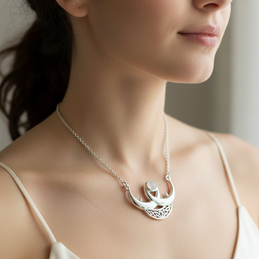 Beauty of Triple Moon Celtic Necklace in Sterling Silver
