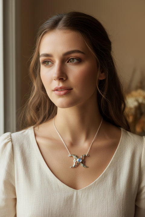 Load image into Gallery viewer, Morgana Celtic Moon Necklace in Sterling Silver
