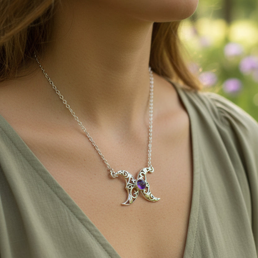 Morgana Celtic Moon Necklace in Sterling Silver