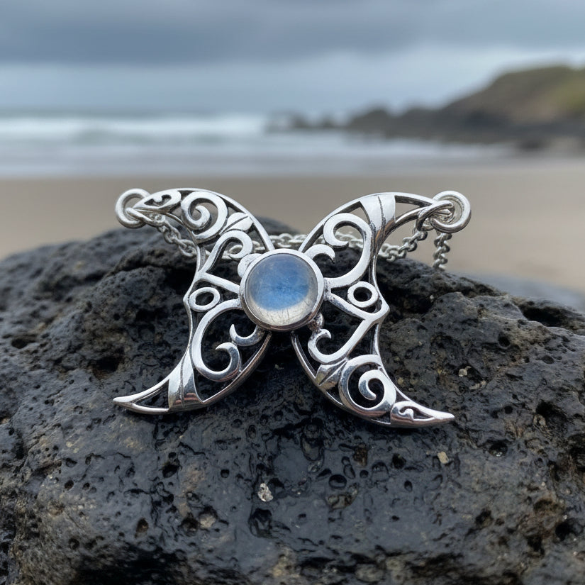 Morgana Celtic Moon Necklace in Sterling Silver