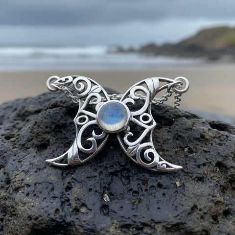Load image into Gallery viewer, Morgana Celtic Moon Necklace in Sterling Silver

