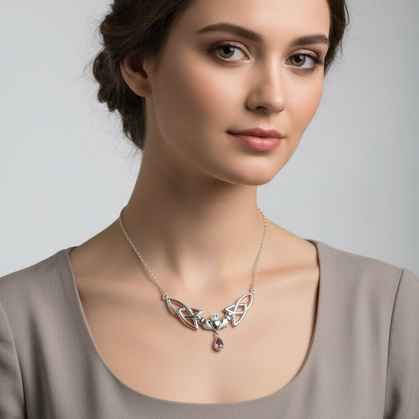Erinna Irish Claddagh Necklace in Sterling Silver