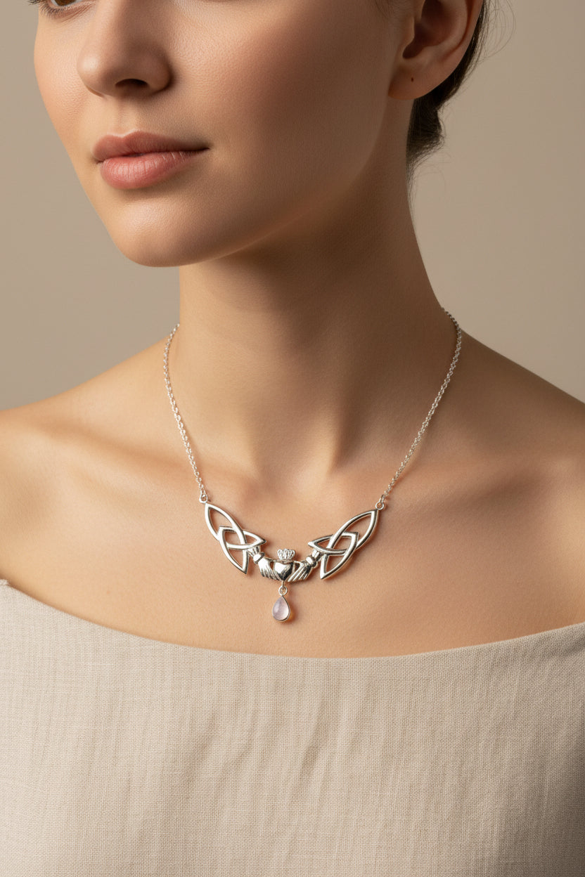 Erinna Irish Claddagh Necklace in Sterling Silver — view 7