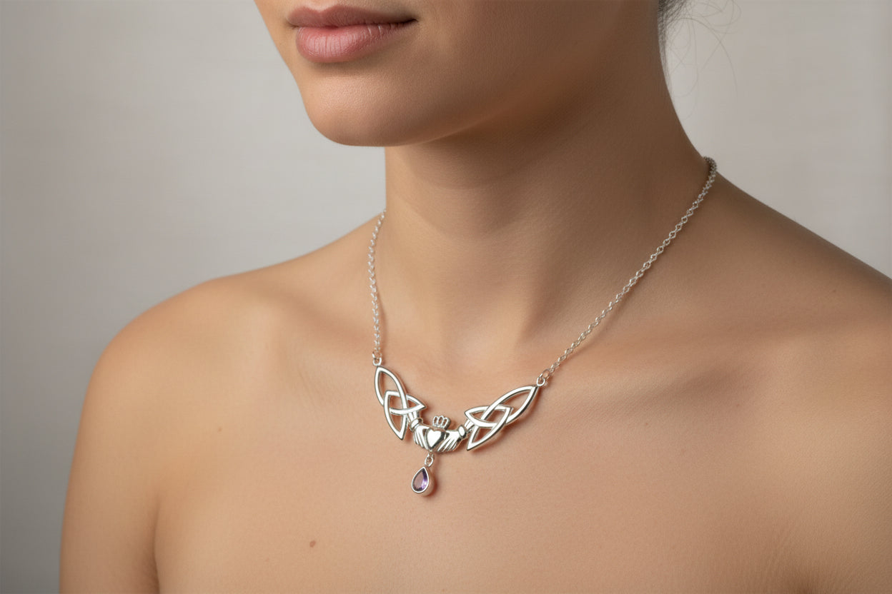 Erinna Irish Claddagh Necklace in Sterling Silver — view 10